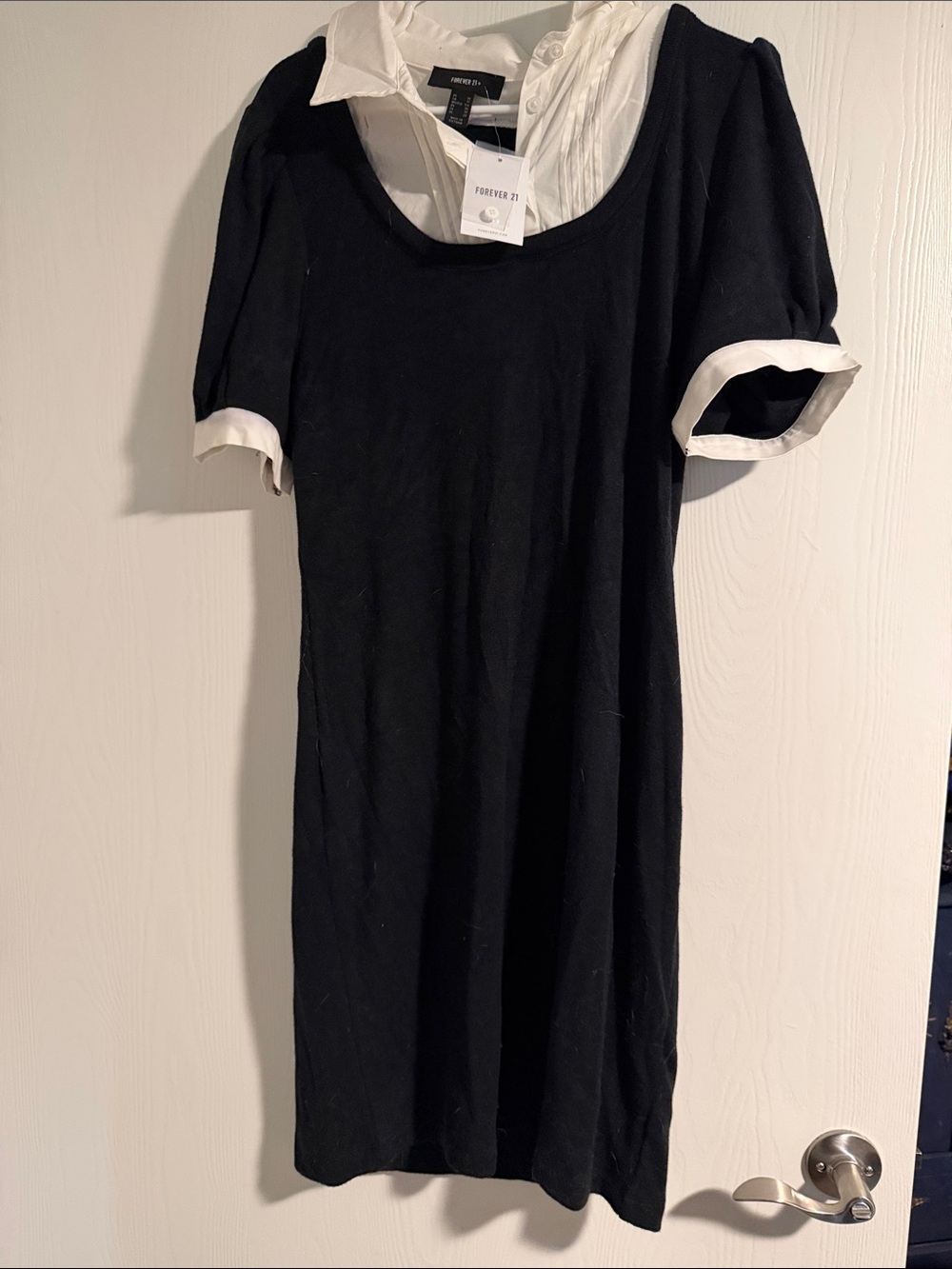 Forever 21 Black Mini Dress with White Collar & Cuff Detail